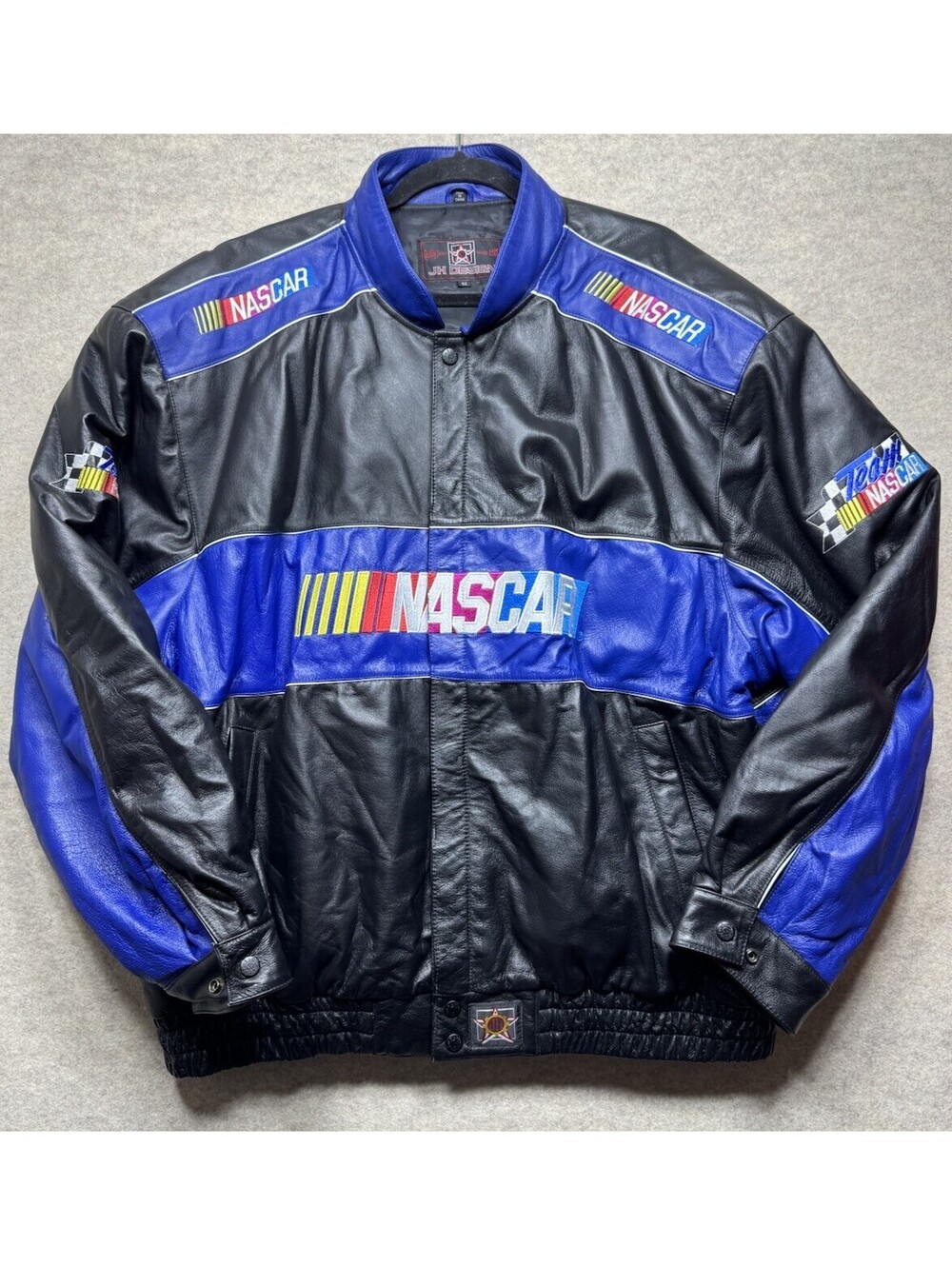 JH Design Team NASCAR Black Blue Men's Size 3XL XXXL Auto Racing Leather Jacket